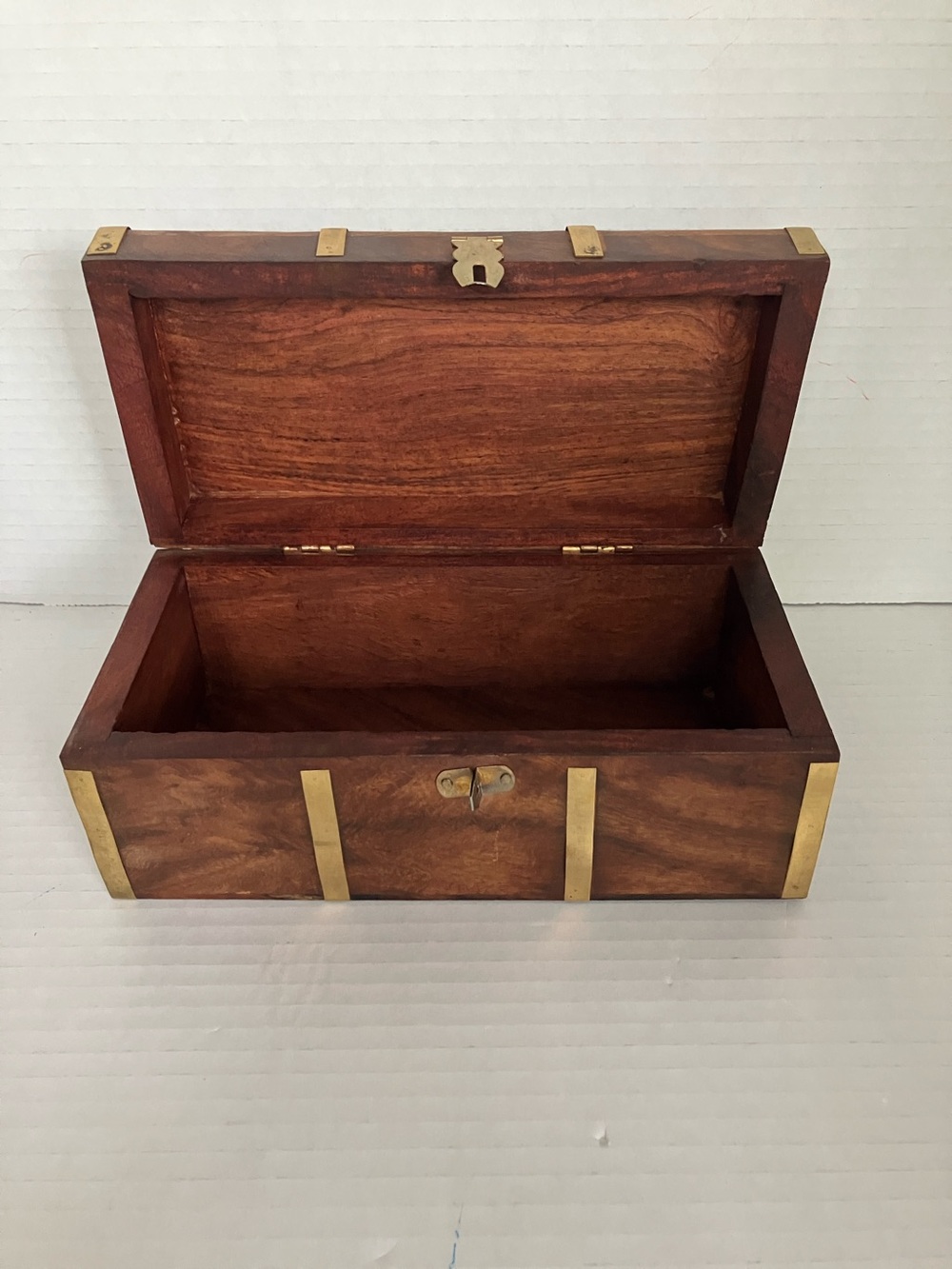 Vintage Wood and Brass Decorative Treasure Box - Sun Motif 8x4x3.5” India‎ - Picture 2 of 13